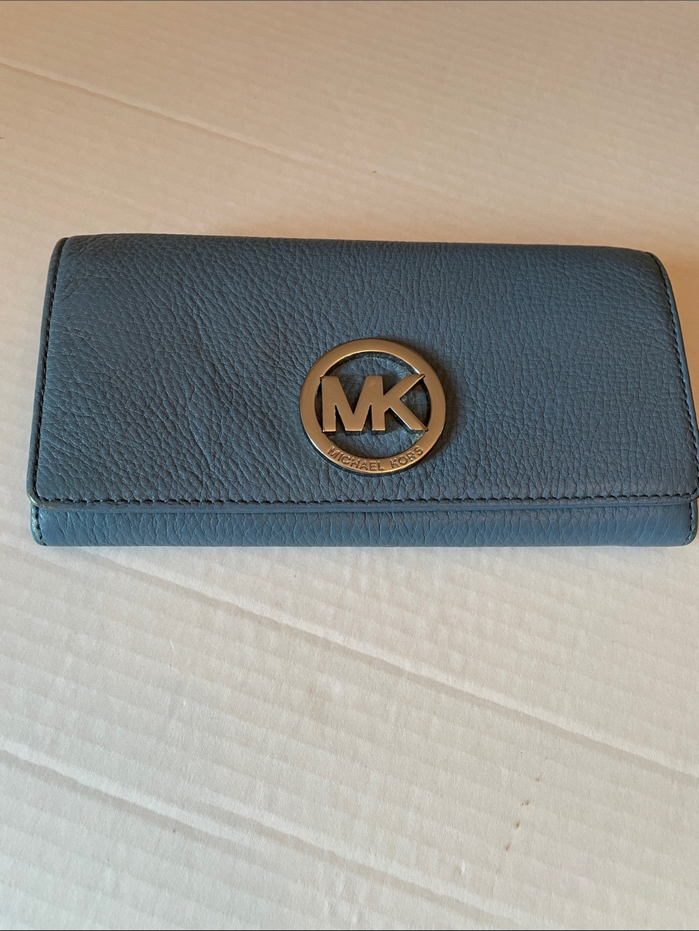 Michael Kors Steel Blue Leather MK Logo Continental Wallet